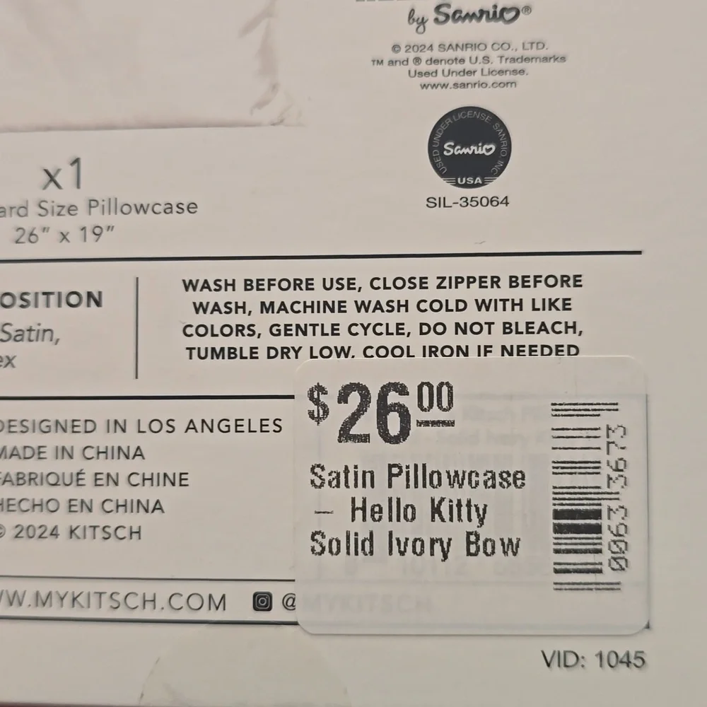 Kitsch x Hello Kitty Satin Pillowcase in Ivory Kitty Bow